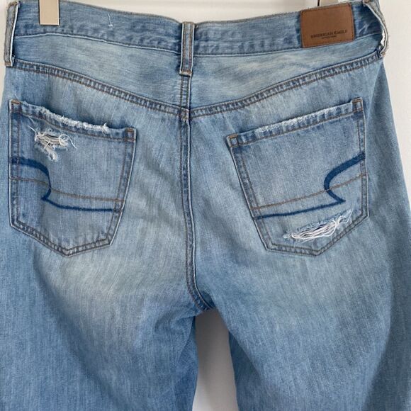 American Eagle Vintage Hi-Rise Distressed Shredded Jeans Button Fly Faded 8 Long - Picture 8 of 14